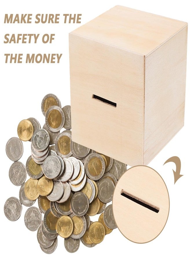 Vaguelly DIY Wooden Piggy Bank for Kids Unfinished Square Coin Bank Craft Money Saving Box Small Change Container for Home Decor and Art Activities - Image 5
